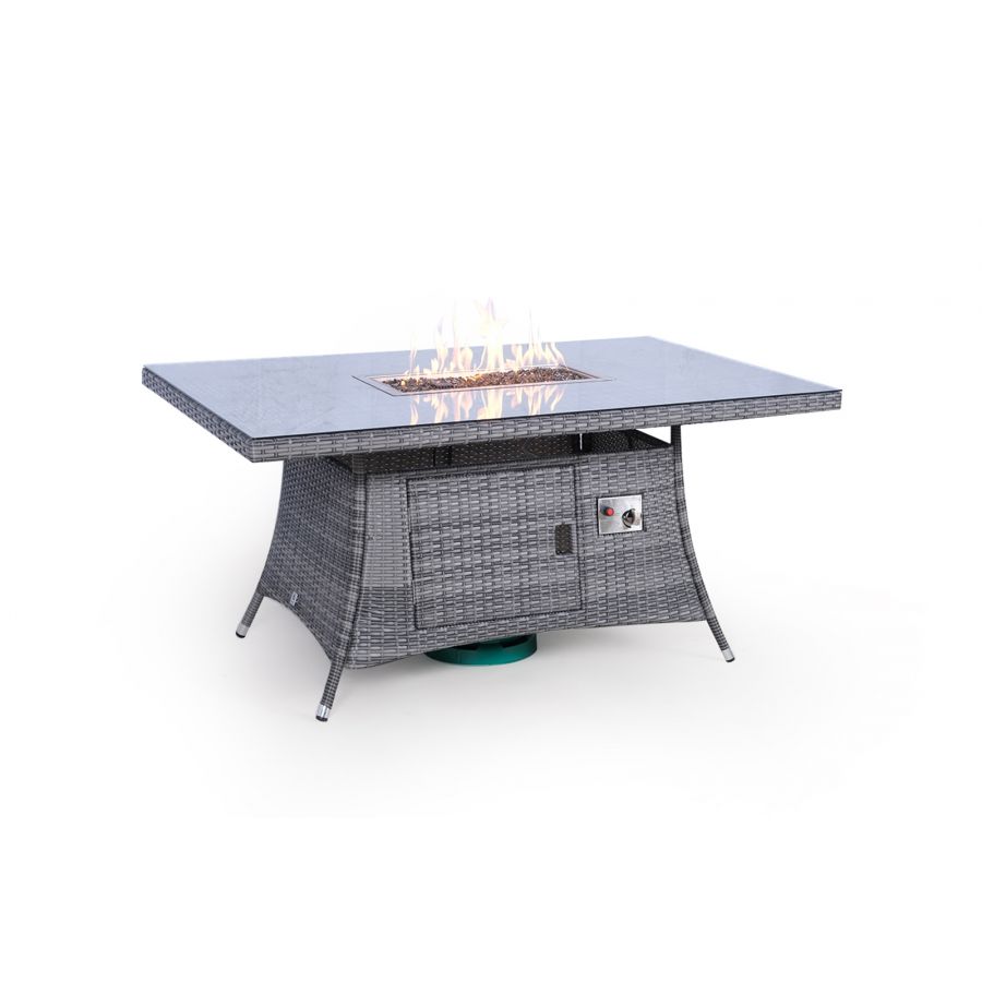 Arizona Fire Pit 6 Seater Rectangle Rattan Dining Set - Grey