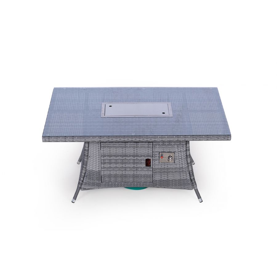 Arizona Fire Pit 6 Seater Rectangle Rattan Dining Set - Grey