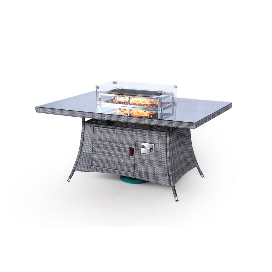 Arizona Fire Pit 6 Seater Rectangle Rattan Dining Set - Grey