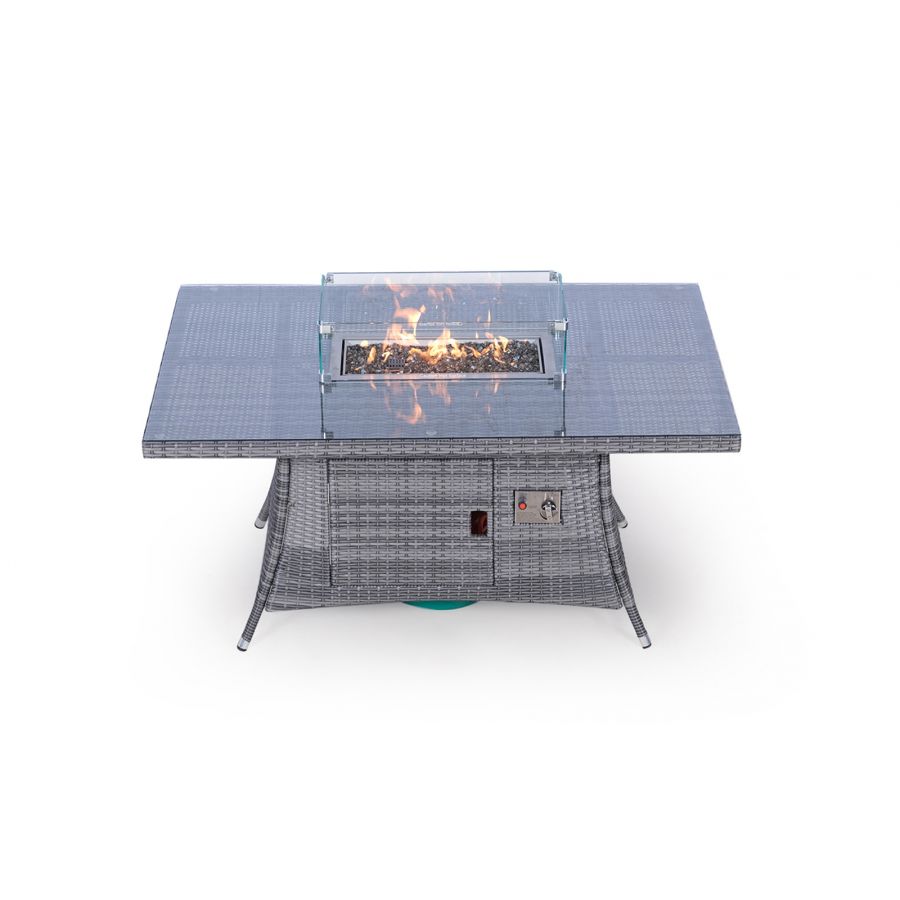 Arizona Fire Pit 6 Seater Rectangle Rattan Dining Set - Grey