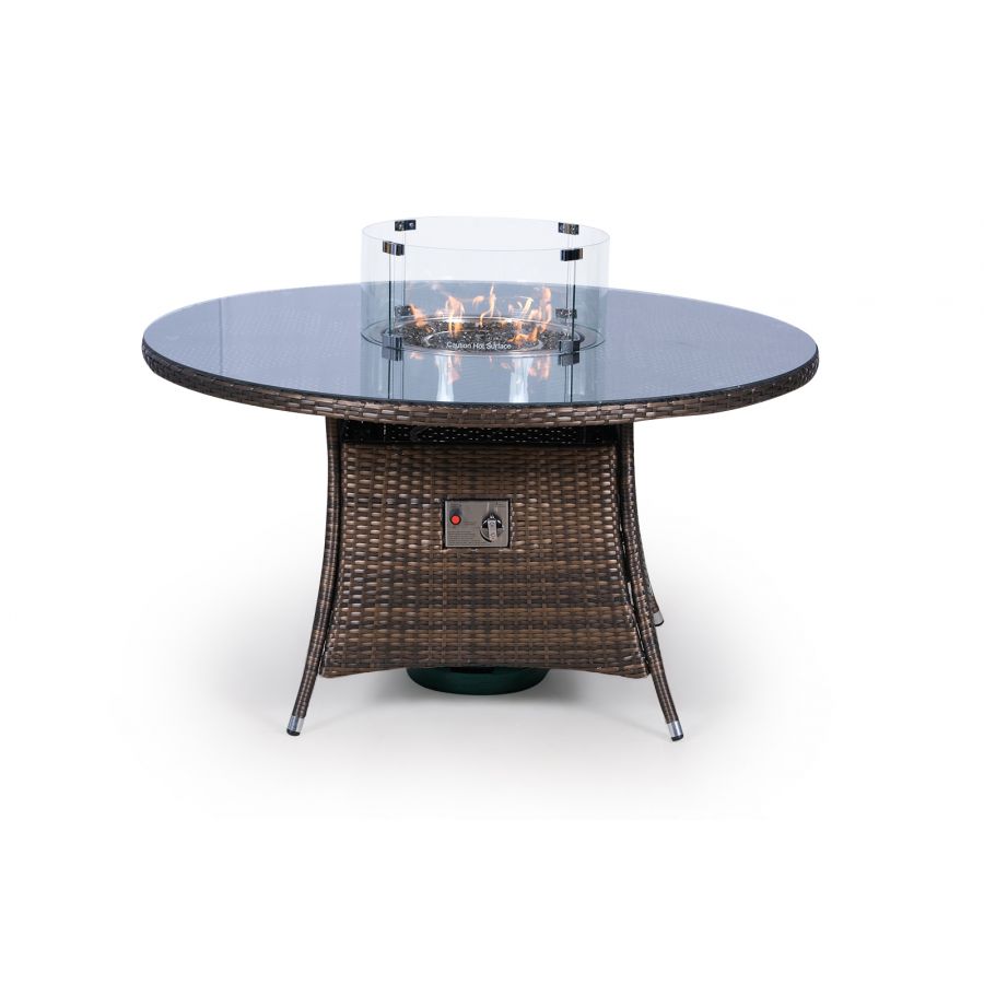Arizona Fire Pit 6 Seater Round Rattan Dining Set - Brown