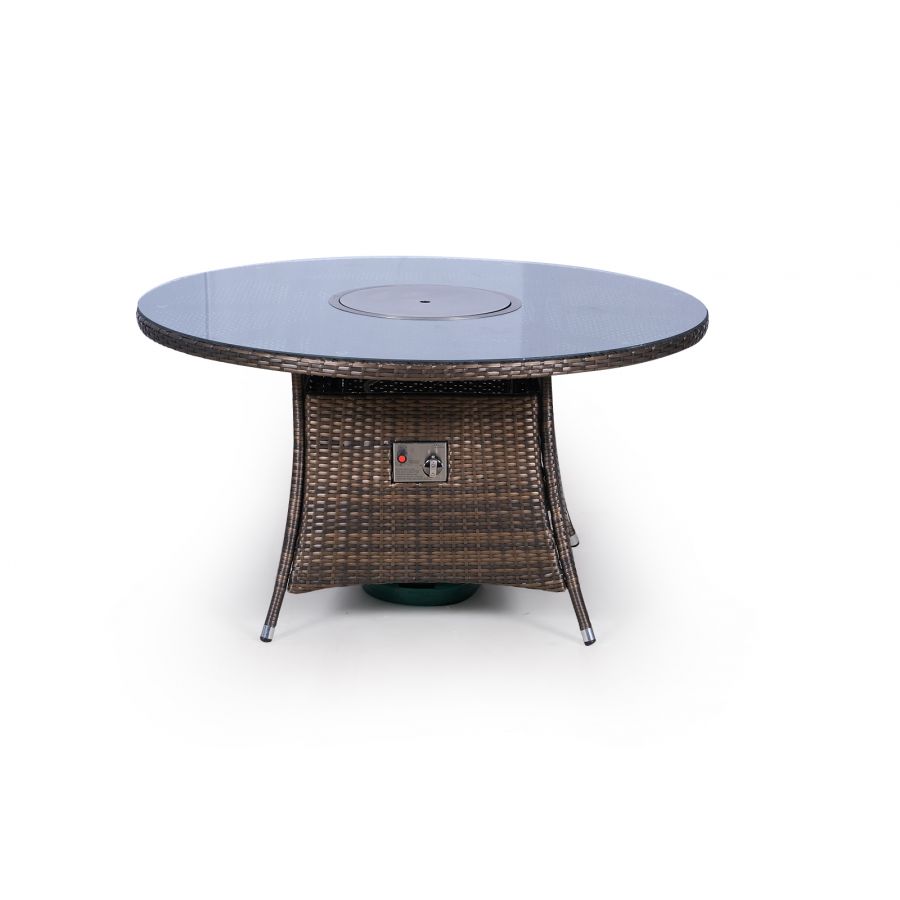 Arizona Fire Pit 6 Seater Round Rattan Dining Set - Brown