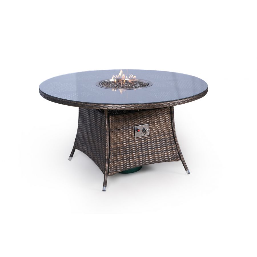 Savannah Fire Pit 6 Seater Round Rattan Dining Set - Brown