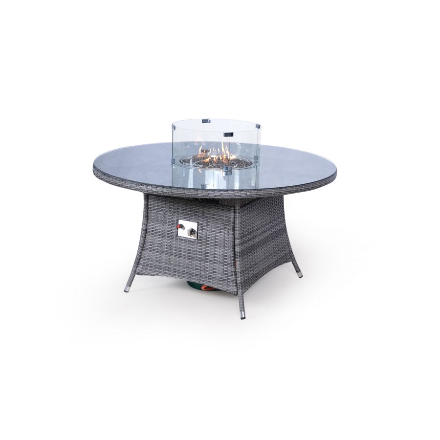 Savannah Fire Pit 6 Seater Round Rattan Dining Set - Grey