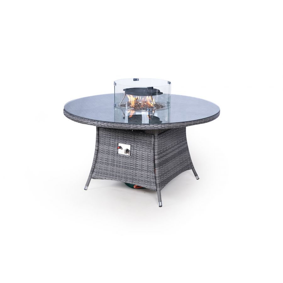 Savannah Fire Pit 6 Seater Round Rattan Dining Set - Grey