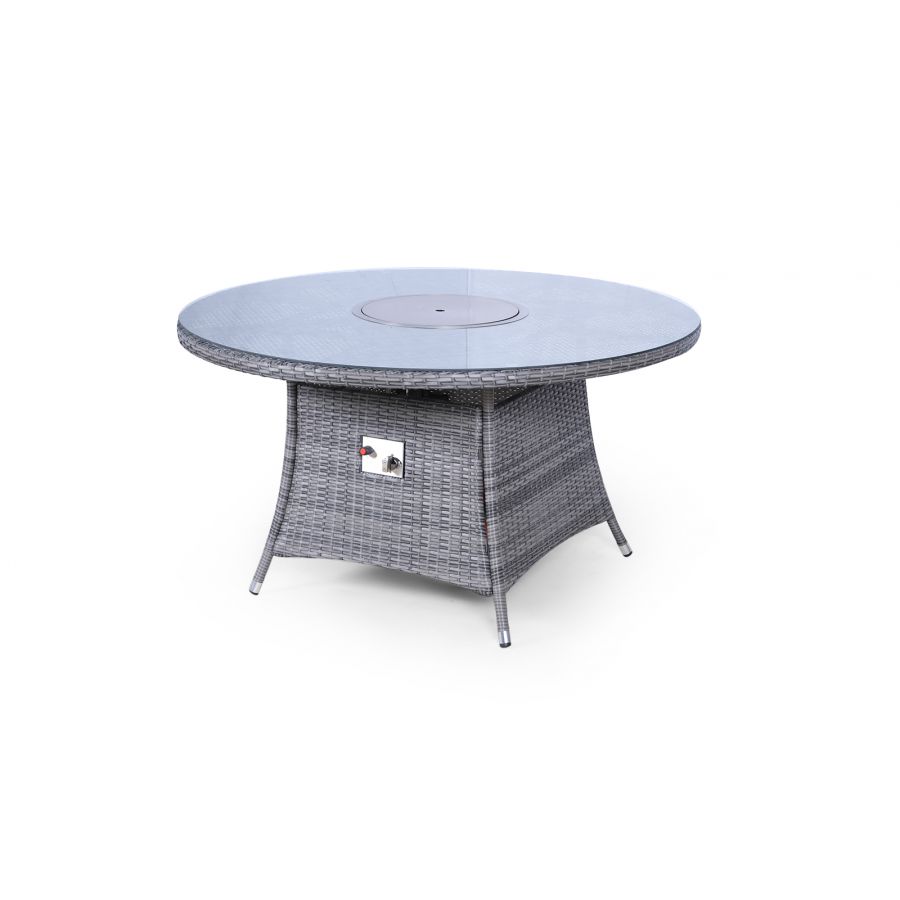 Arizona Fire Pit 6 Seater Round Rattan Dining Set - Grey