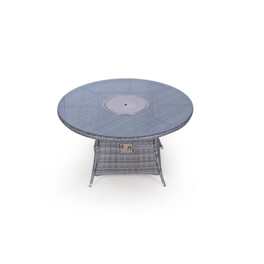 Savannah Fire Pit 6 Seater Round Rattan Dining Set - Grey