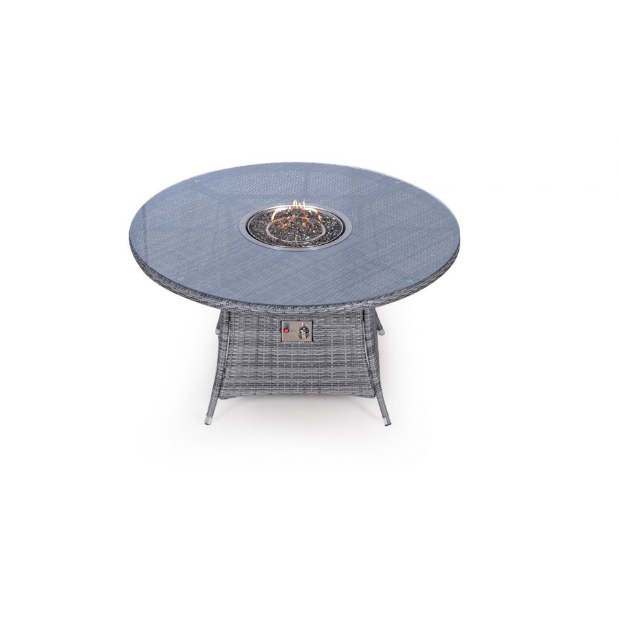 Arizona Fire Pit 6 Seater Round Rattan Dining Set - Grey