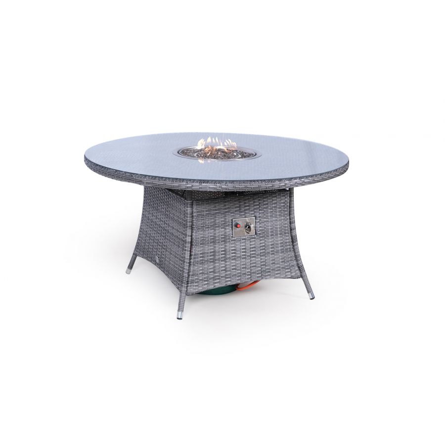 Savannah Fire Pit 6 Seater Round Rattan Dining Set - Grey