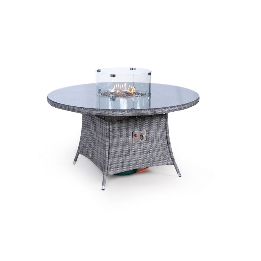 Arizona Fire Pit 6 Seater Round Rattan Dining Set - Grey