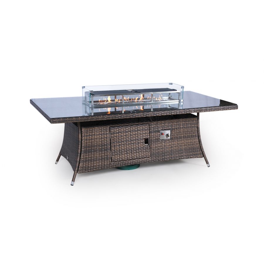 Arizona Fire Pit 8 Seater Rectangle Rattan Dining Set - Brown