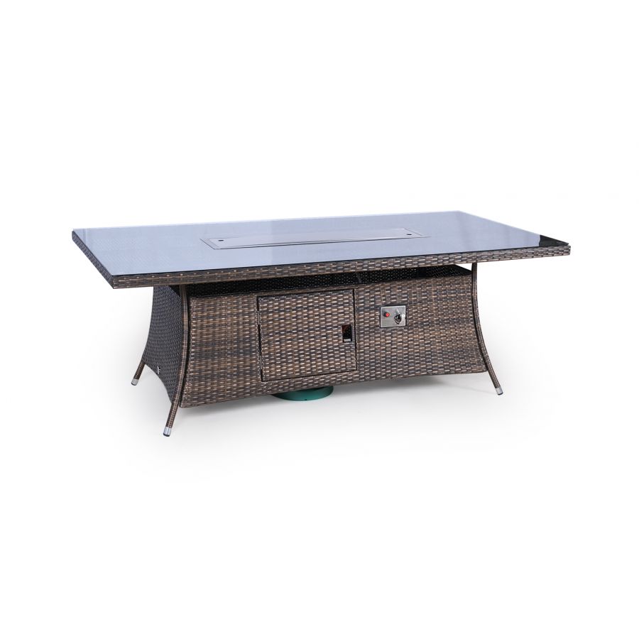 Savannah Fire Pit 8 Seater Rectangle Rattan Dining Set - Brown