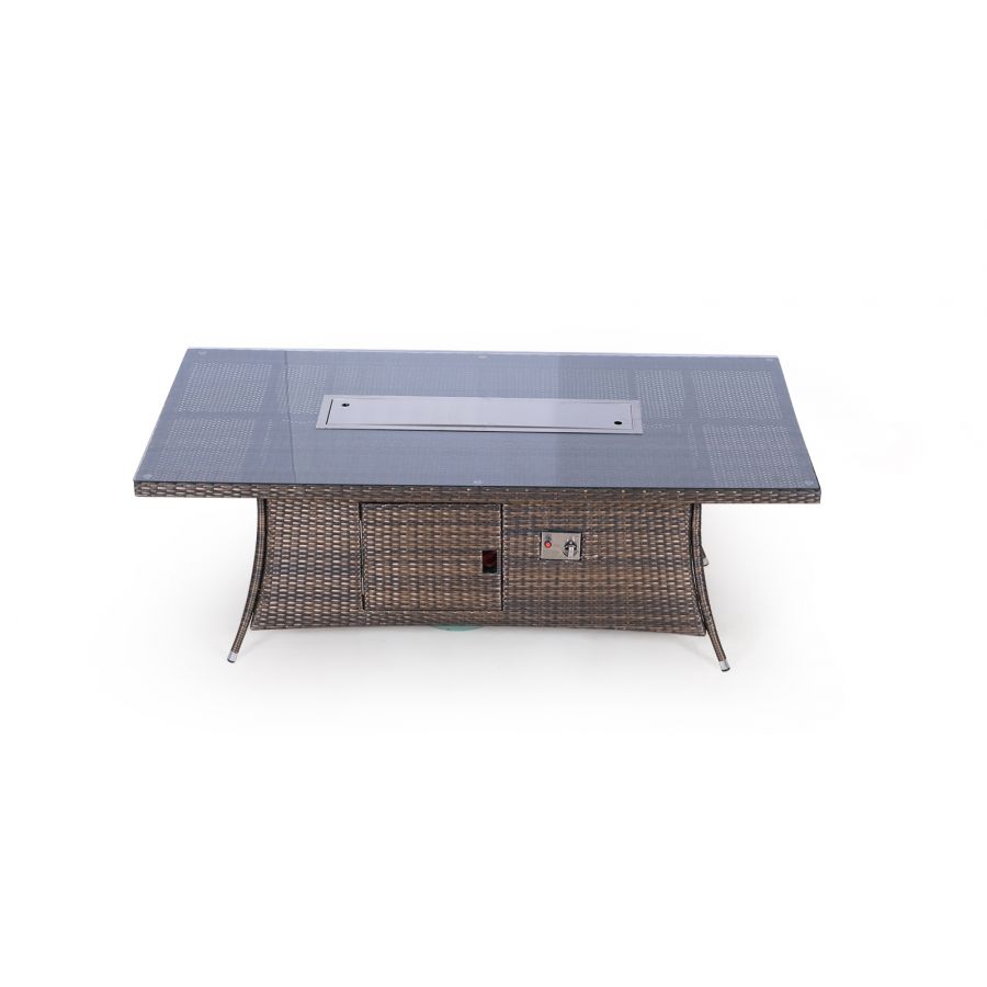 Arizona Fire Pit 8 Seater Rectangle Rattan Dining Set - Brown