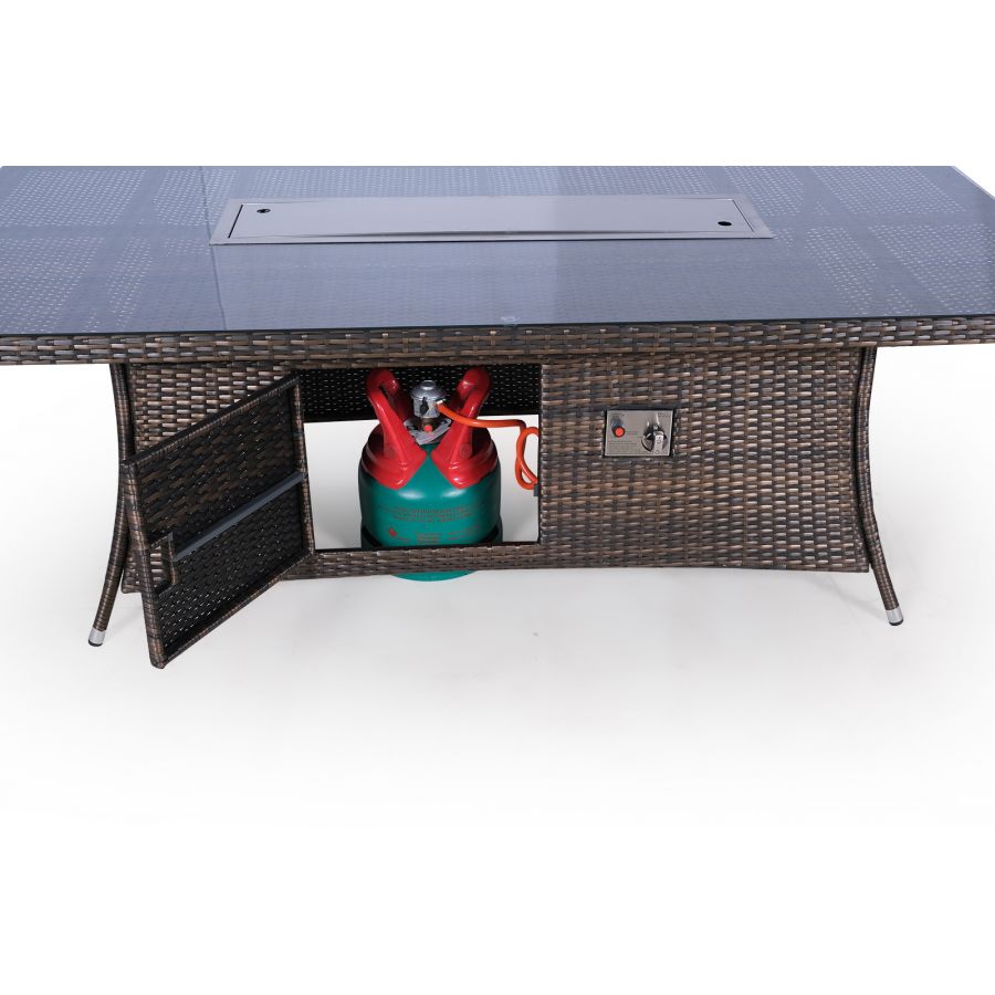 Arizona Fire Pit 8 Seater Rectangle Rattan Dining Set - Brown