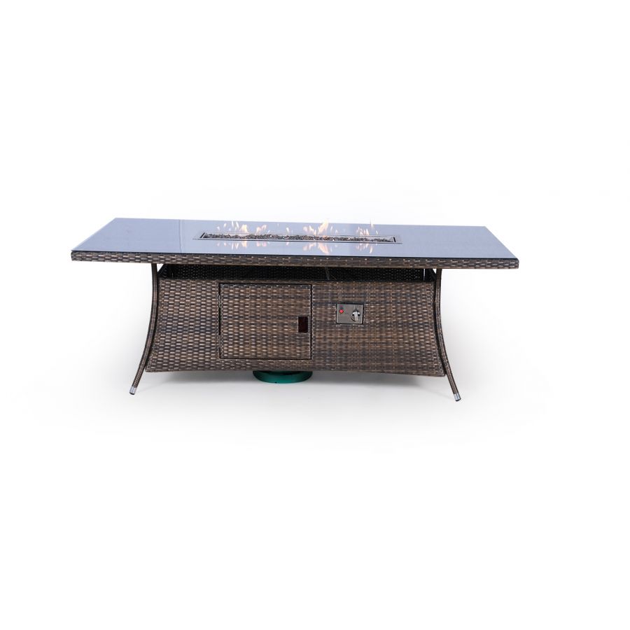 Savannah Fire Pit 8 Seater Rectangle Rattan Dining Set - Brown