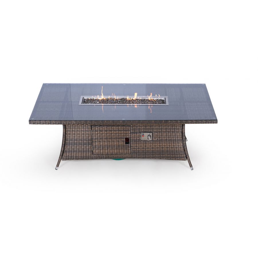 Arizona Fire Pit 8 Seater Rectangle Rattan Dining Set - Brown