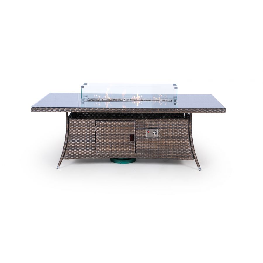 Arizona Fire Pit 8 Seater Rectangle Rattan Dining Set - Brown