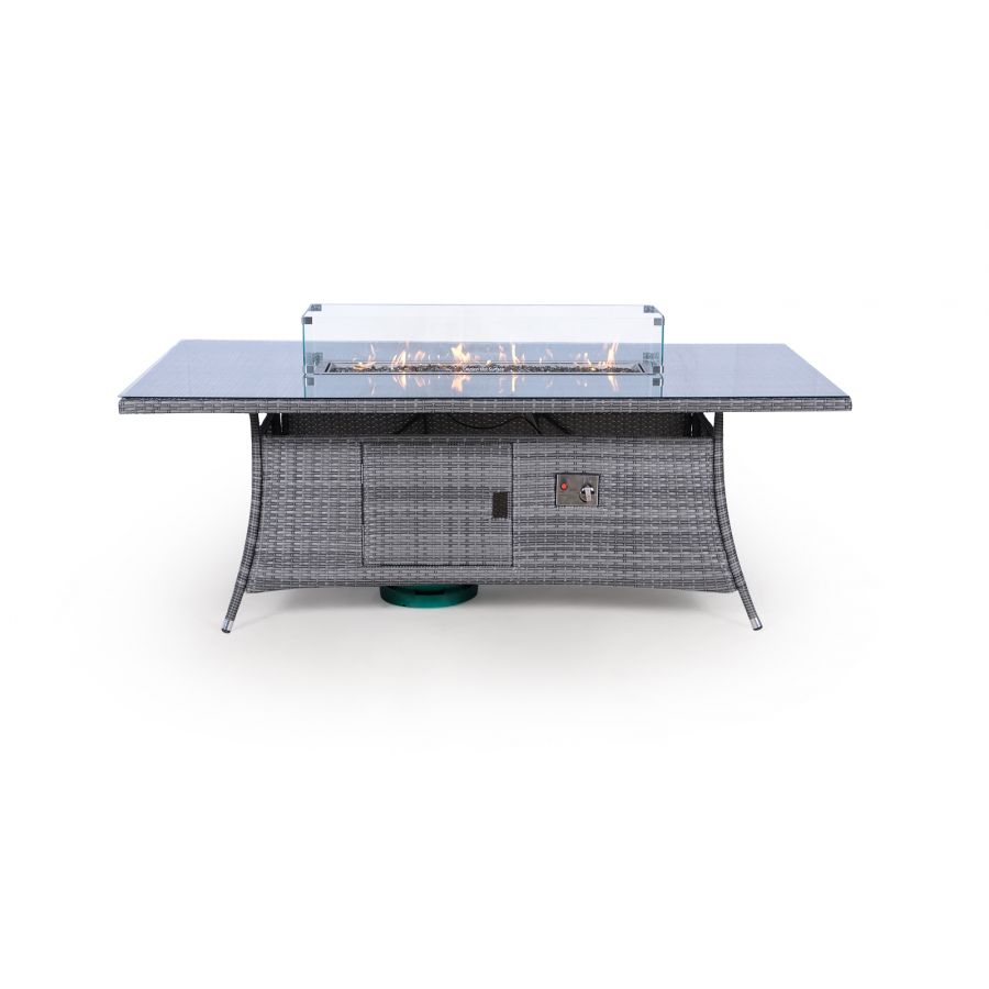 Savannah Fire Pit 8 Seater Rectangle Rattan Dining Set - Grey