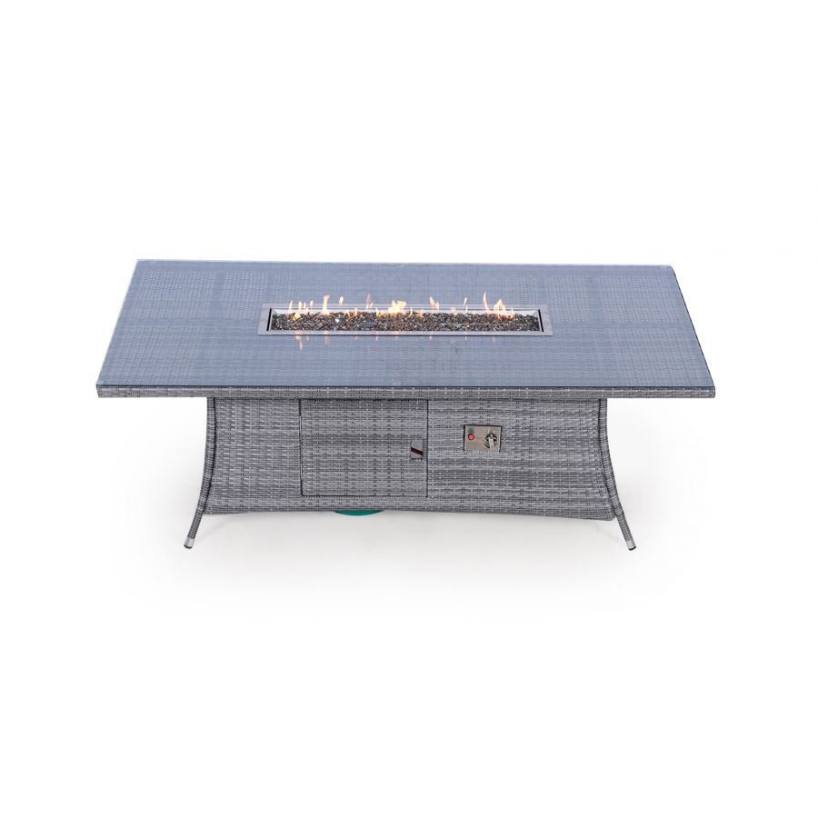 Savannah Fire Pit 8 Seater Rectangle Rattan Dining Set - Grey