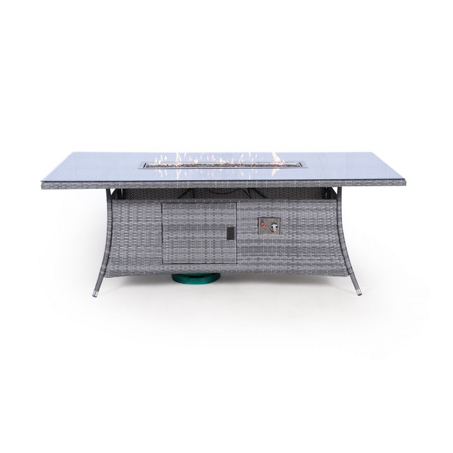 Arizona Fire Pit 8 Seater Rectangle Rattan Dining Set - Grey
