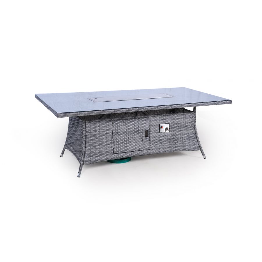 Arizona Fire Pit 8 Seater Rectangle Rattan Dining Set Grey