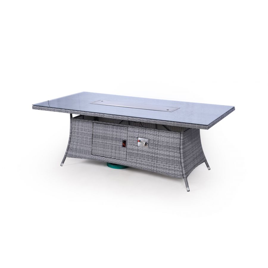 Savannah Fire Pit 8 Seater Rectangle Rattan Dining Set - Grey