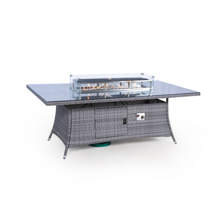 Savannah Fire Pit 8 Seater Rectangle Rattan Dining Set - Grey