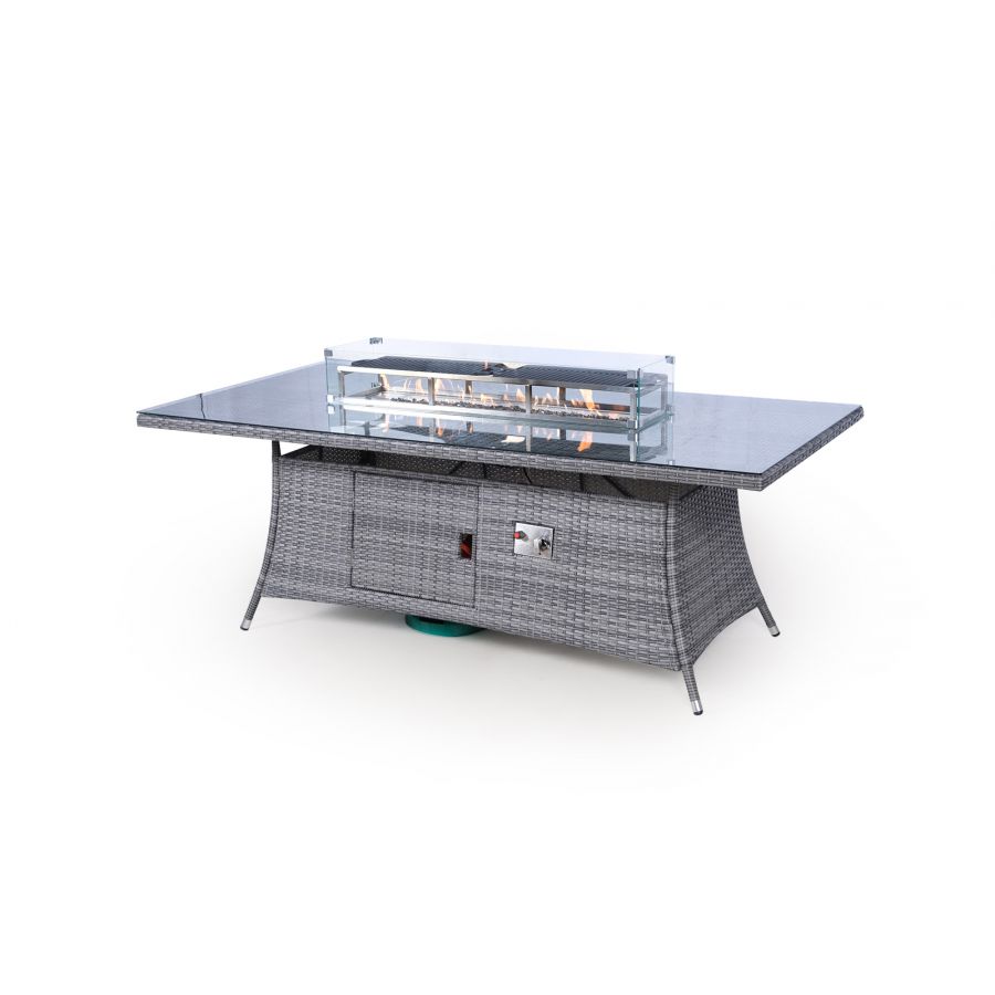 Arizona Fire Pit 8 Seater Rectangle Rattan Dining Set - Grey