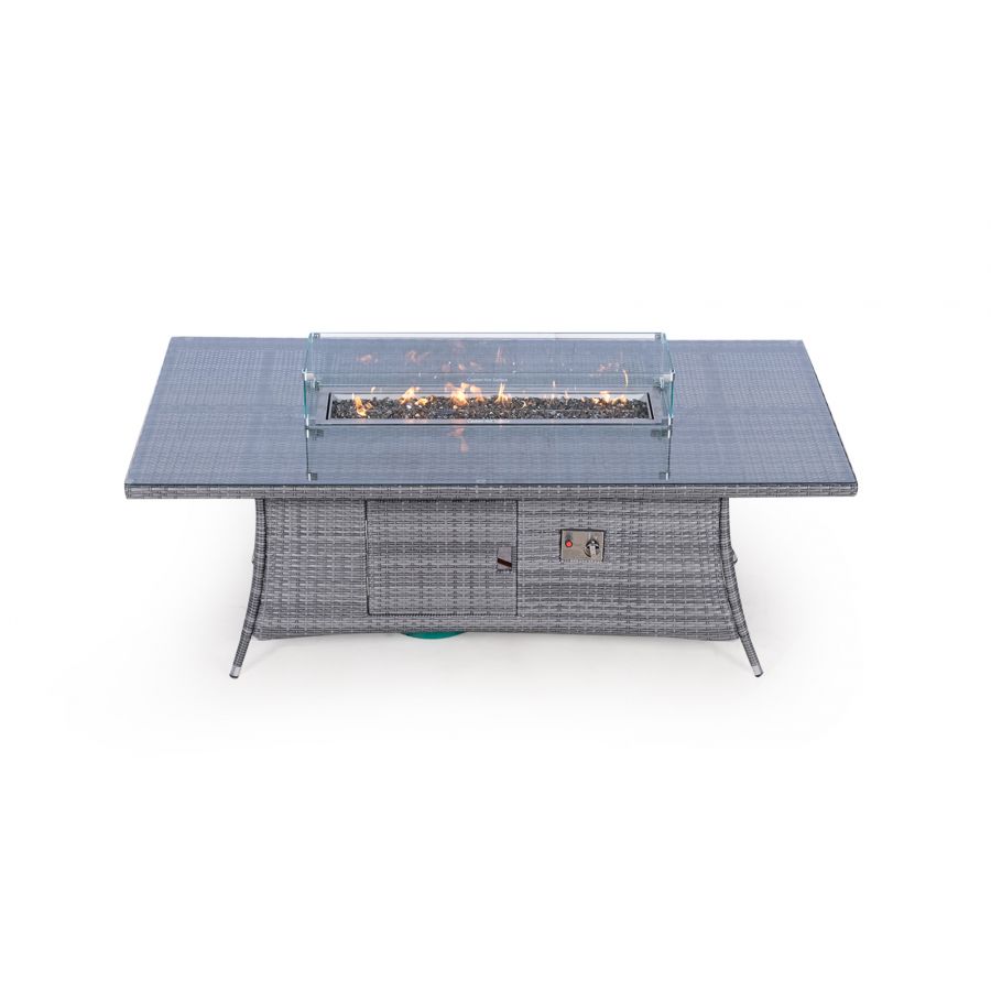 Arizona Fire Pit 8 Seater Rectangle Rattan Dining Set - Grey