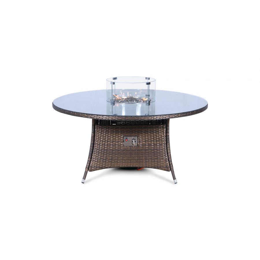 Savannah Fire Pit 8 Seater Round Rattan Dining Set - Brown