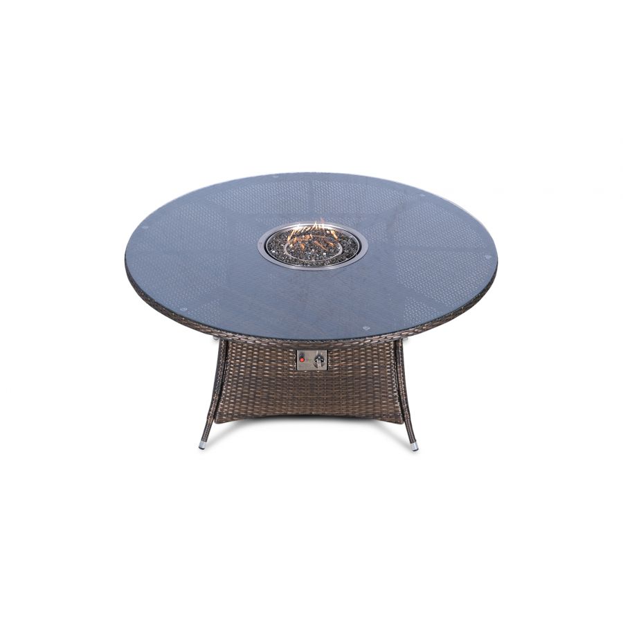 Arizona Fire Pit 8 Seater Round Rattan Dining Set Brown Oak