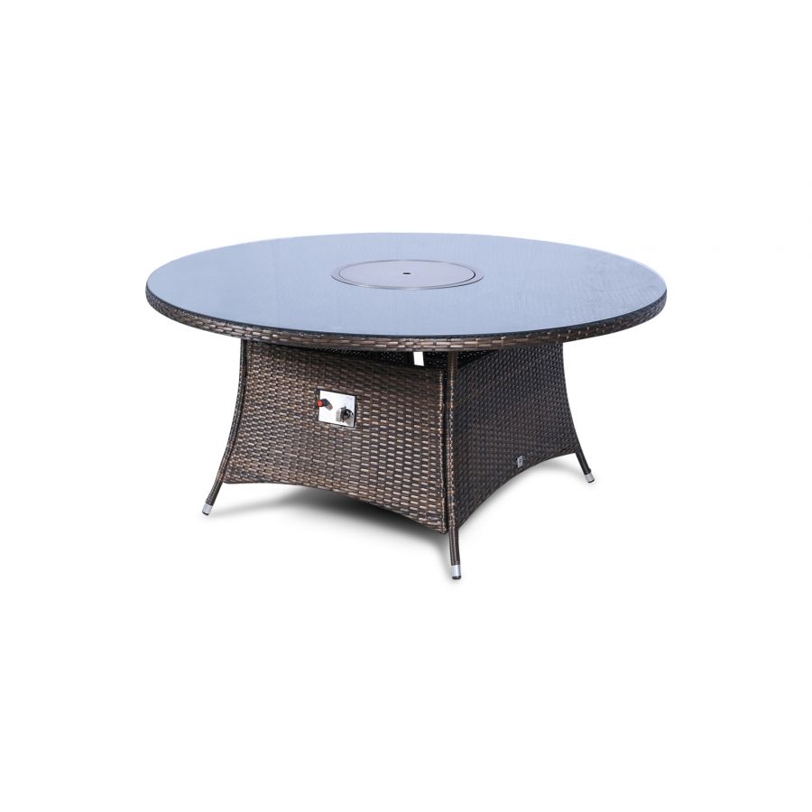 Savannah Fire Pit 8 Seater Round Rattan Dining Set - Brown