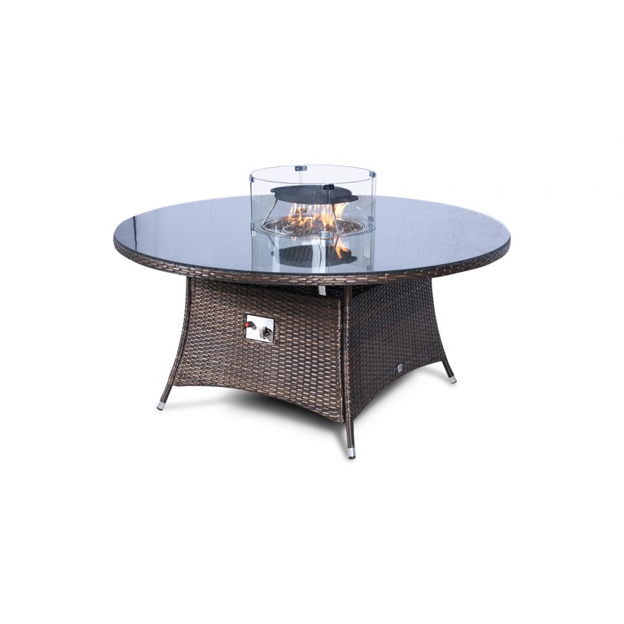 Arizona Fire Pit 8 Seater Round Rattan Dining Set - Brown