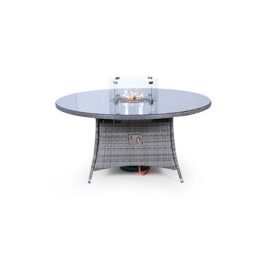 Savannah Fire Pit 8 Seater Round Rattan Dining Set - Grey