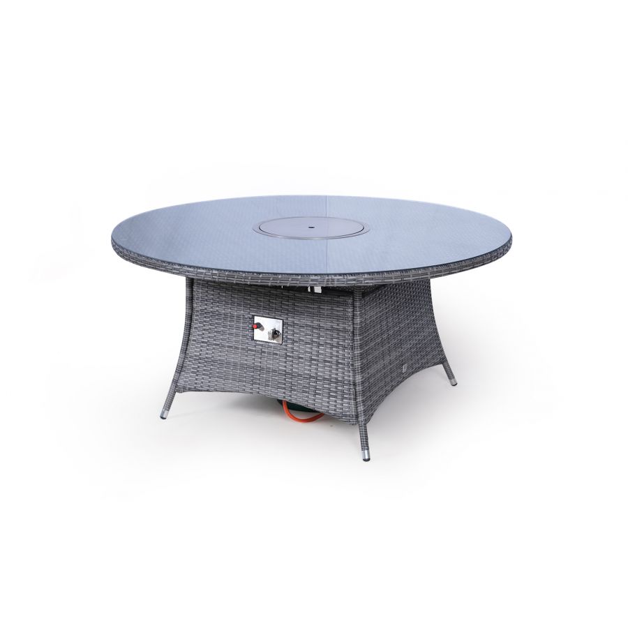 Savannah Fire Pit 8 Seater Round Rattan Dining Set - Grey