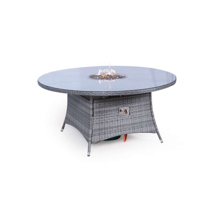 Savannah Fire Pit 8 Seater Round Rattan Dining Set - Grey
