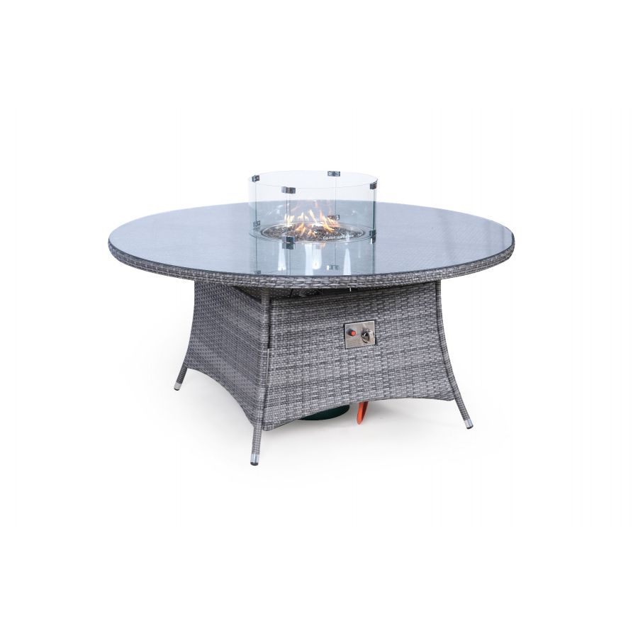 Arizona Fire Pit 8 Seater Round Rattan Dining Set - Grey