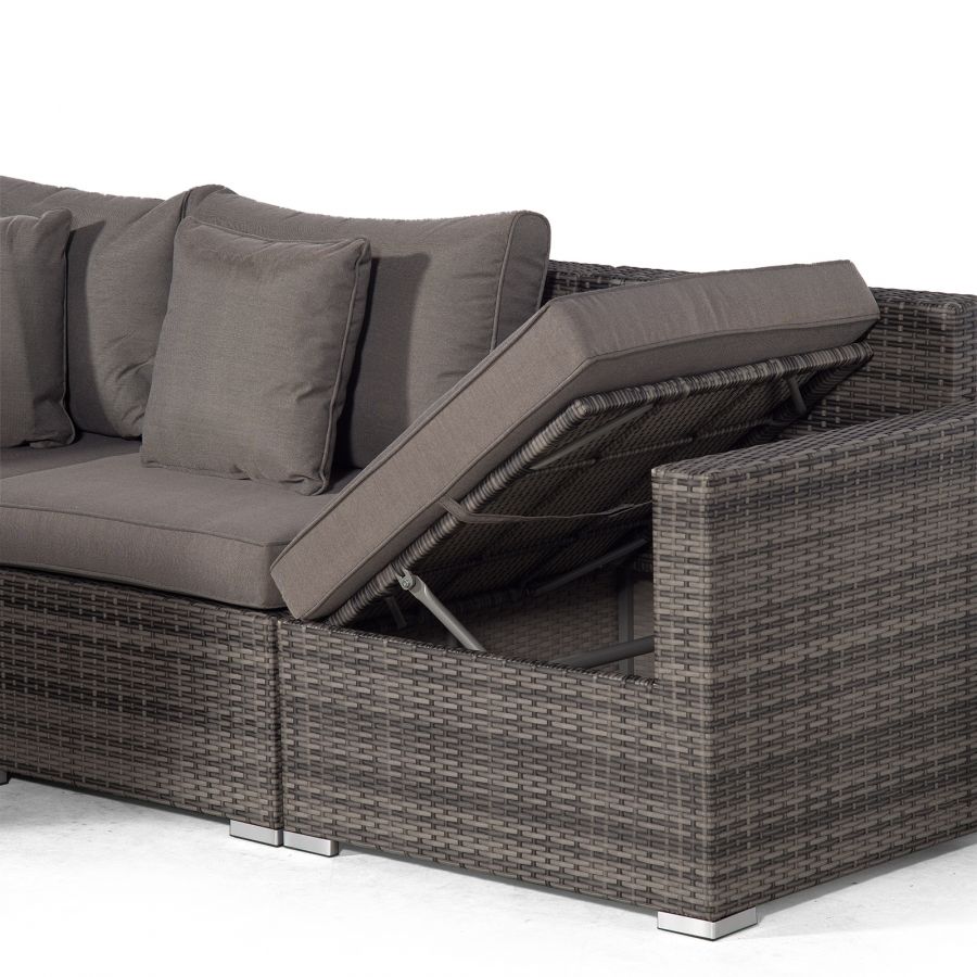 Santorini Modular 11 Seat Rattan Conversation Set With 3 Seater Sofa, Armrest Drinks Cooler & 2 Coffee Tables - Grey