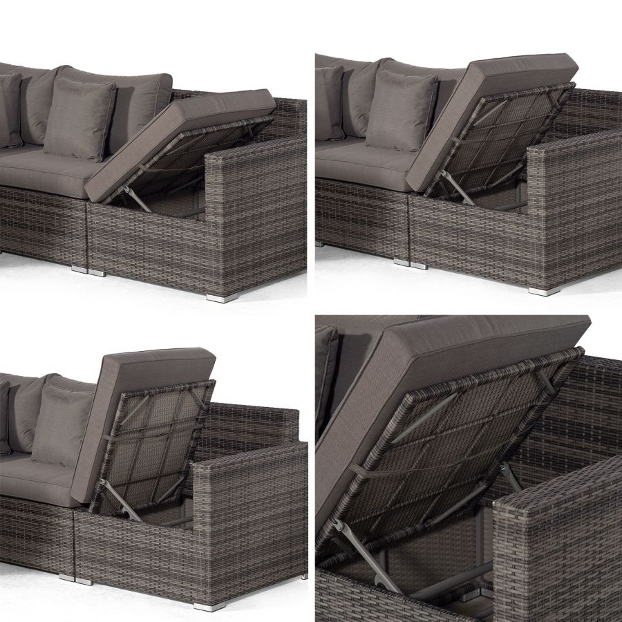 Havana - Modular 7 Seat Rattan Corner Sofa Dining Set With Padded Dining Chairs & Coffee Table - Grey