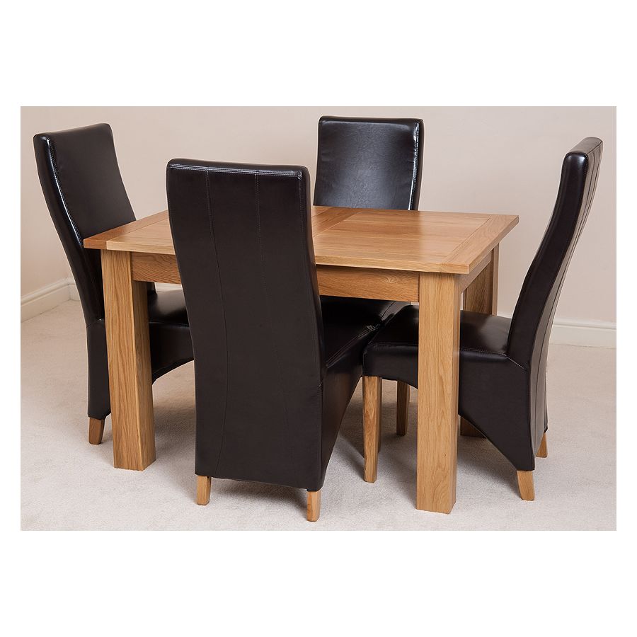 Hampton Small Oak Extending Dining Table with 4 Lola Brown Leather Chairs