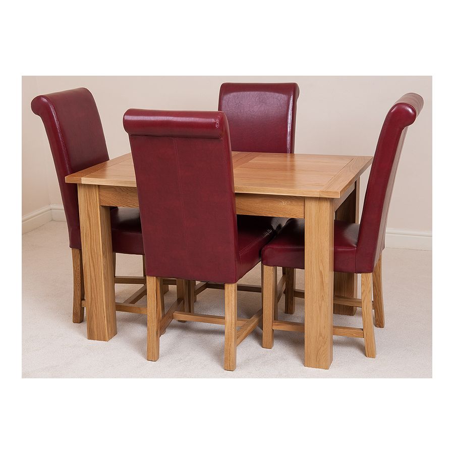Hampton Small Oak Extending Dining Table with 4 Washington Burgundy Leather Chairs