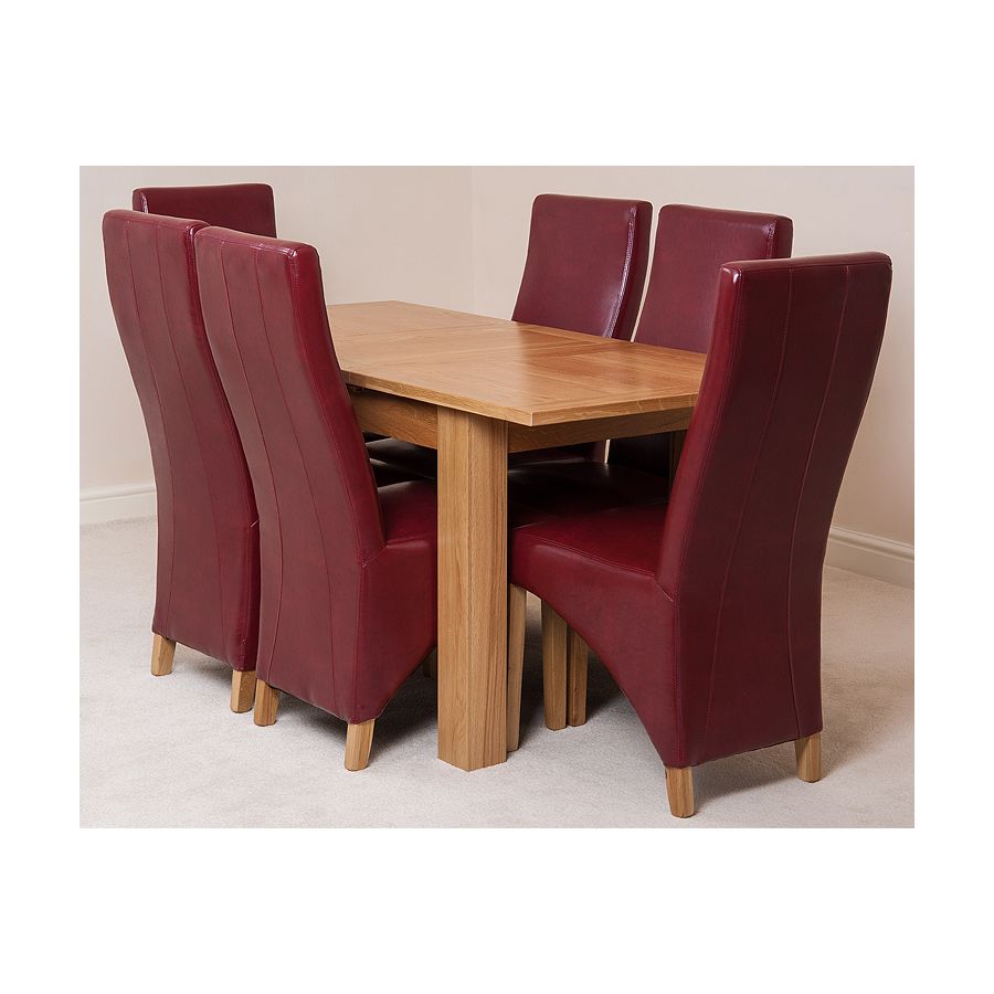 Hampton Small Oak Extending Dining Table with 6 Lola Burgundy Leather Chairs