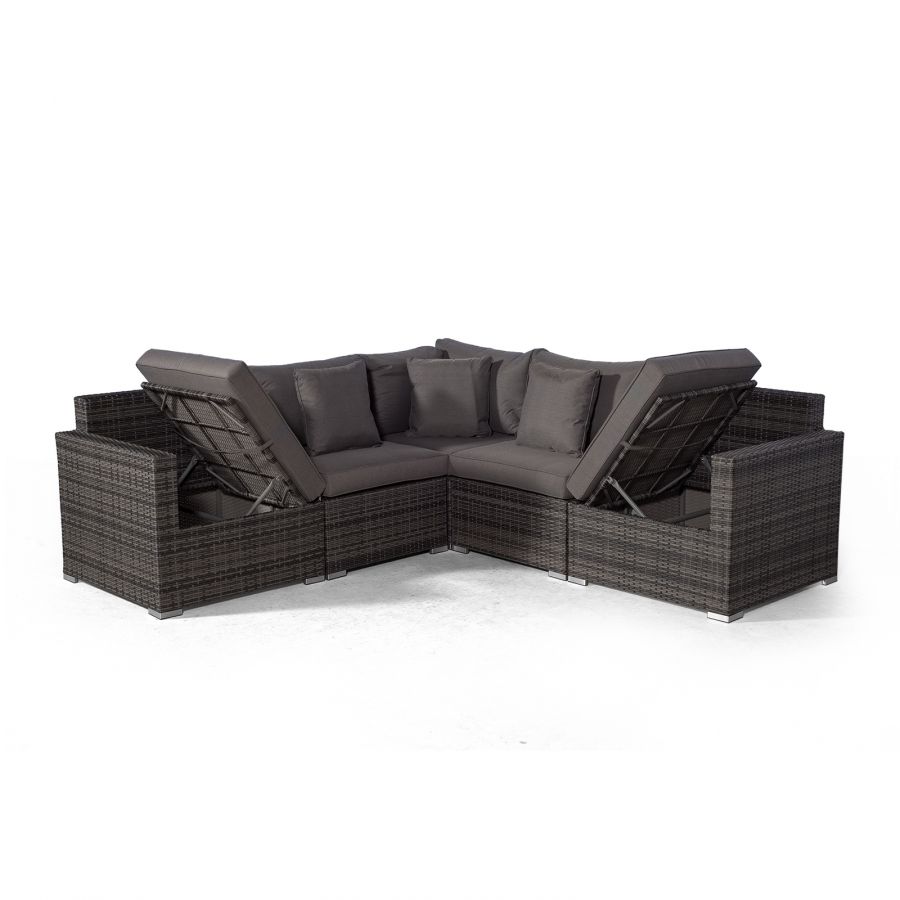 Havana - Modular 7 Seat Rattan Corner Sofa Dining Set With Padded Dining Chairs & Coffee Table - Grey