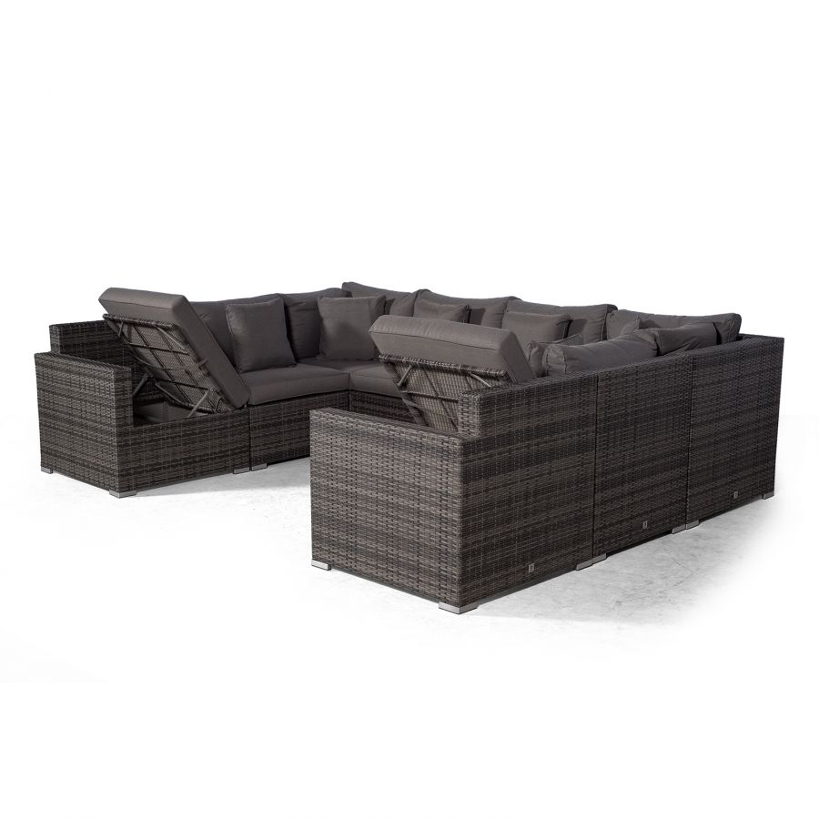 Havana U Shape Modular 8 Seat Rattan Sofa Set With Large Drinks Cooler Coffee Table - Grey