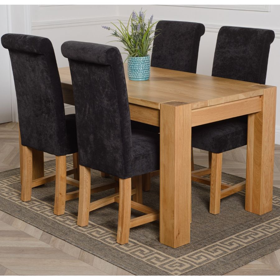 Kuba Medium Oak Dining Table With 4, Dining Table With Fabric Chairs