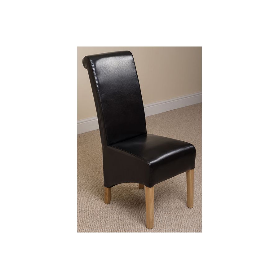 Montana Black Leather Chairs for Dining Room or Kitchen High Back Black Dining Chairs with Oak Legs and Nylon Glides by Oak Furniture King 