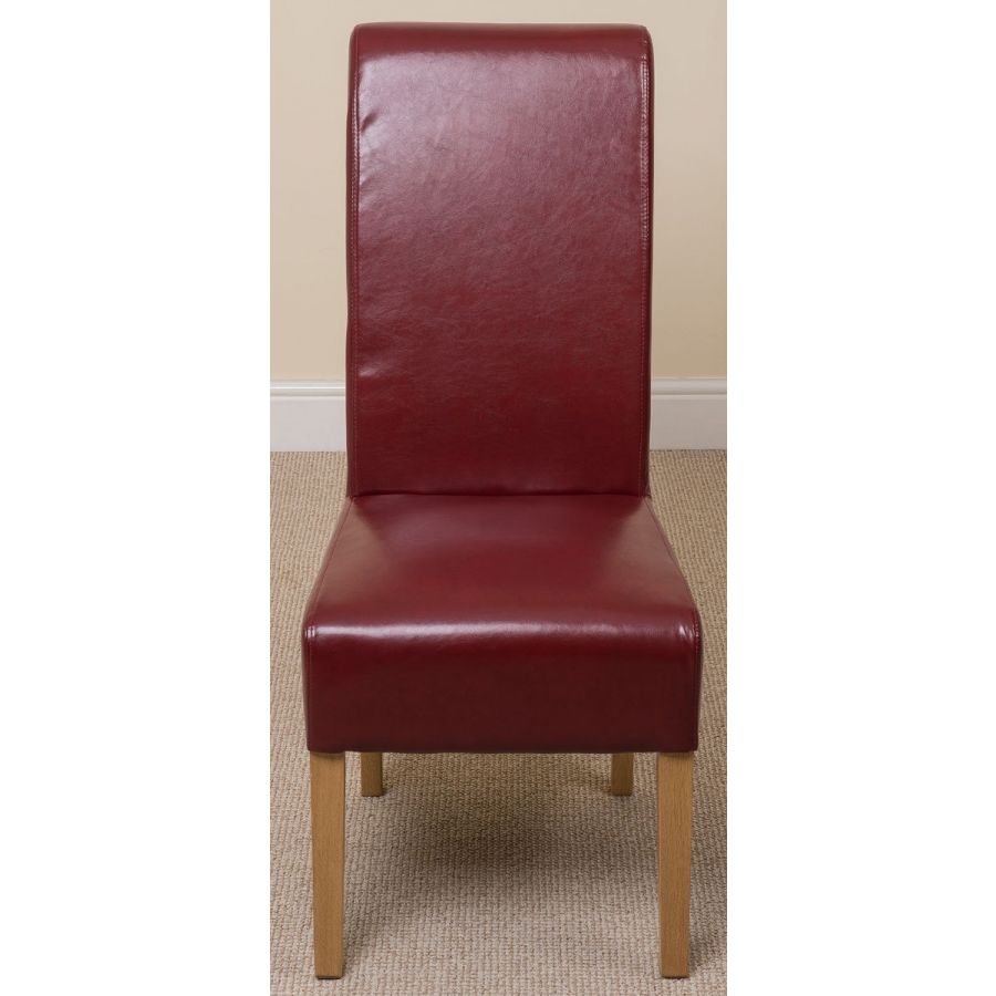 Dakota Extra Large Oak Dining Table with 10 Montana Burgundy Leather Chairs