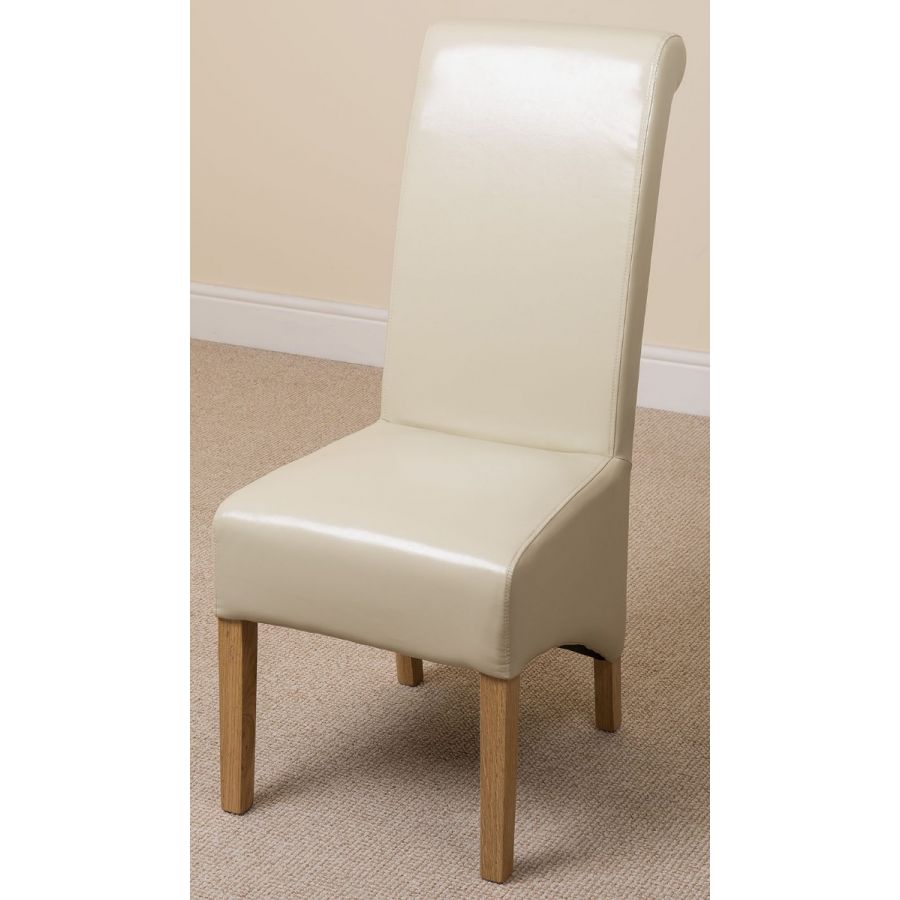 Dakota Small Oak Dining Table with 6 Montana Ivory Leather Chairs