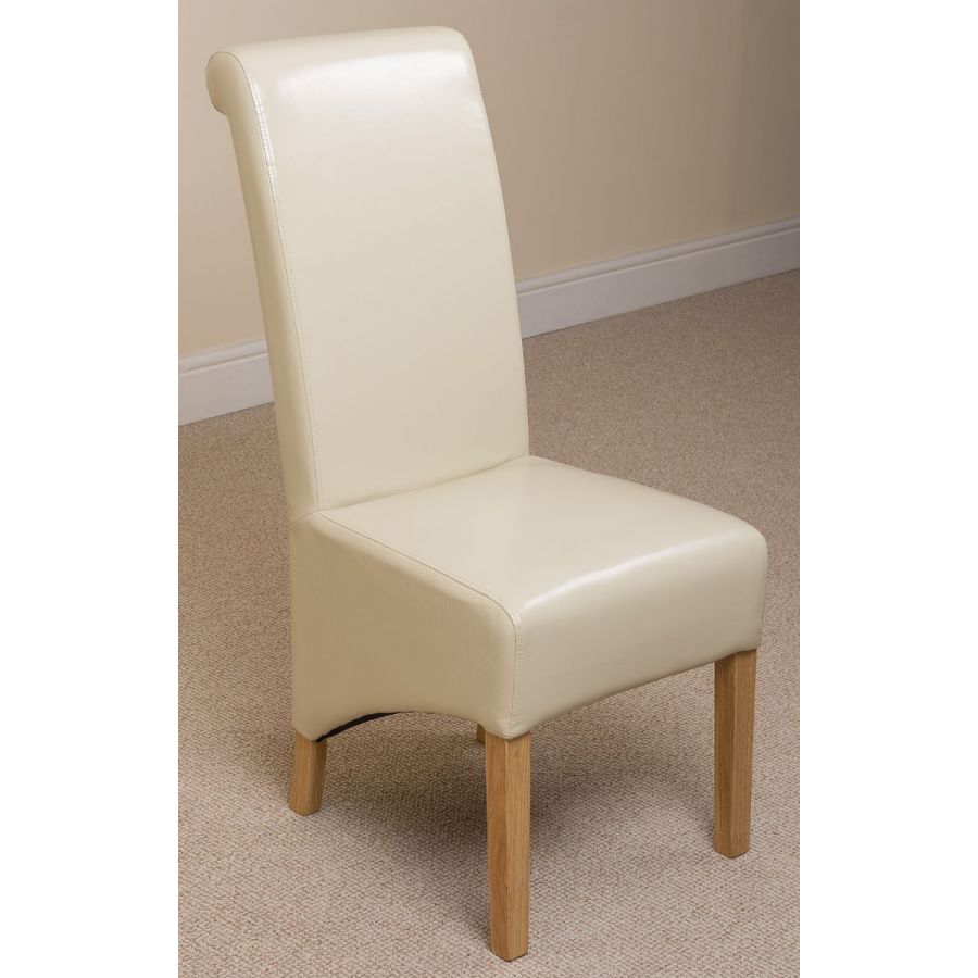 Dakota Small Oak Dining Table with 6 Montana Ivory Leather Chairs