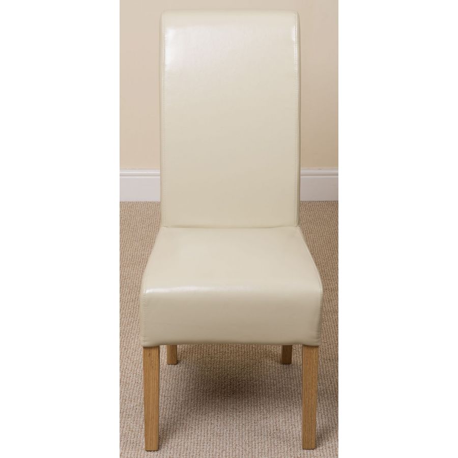 Oregon Round Oak Dining Table with 4 Montana Ivory Leather Chairs